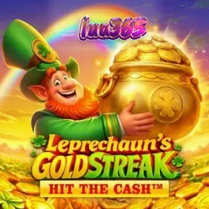 Interface do jogo Leprechaun’s Gold Streak com elementos temáticos irlandeses e símbolos de moedas de ouro.